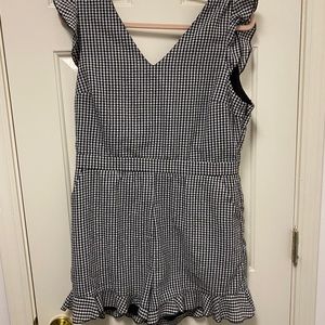 black and white gingham print romper